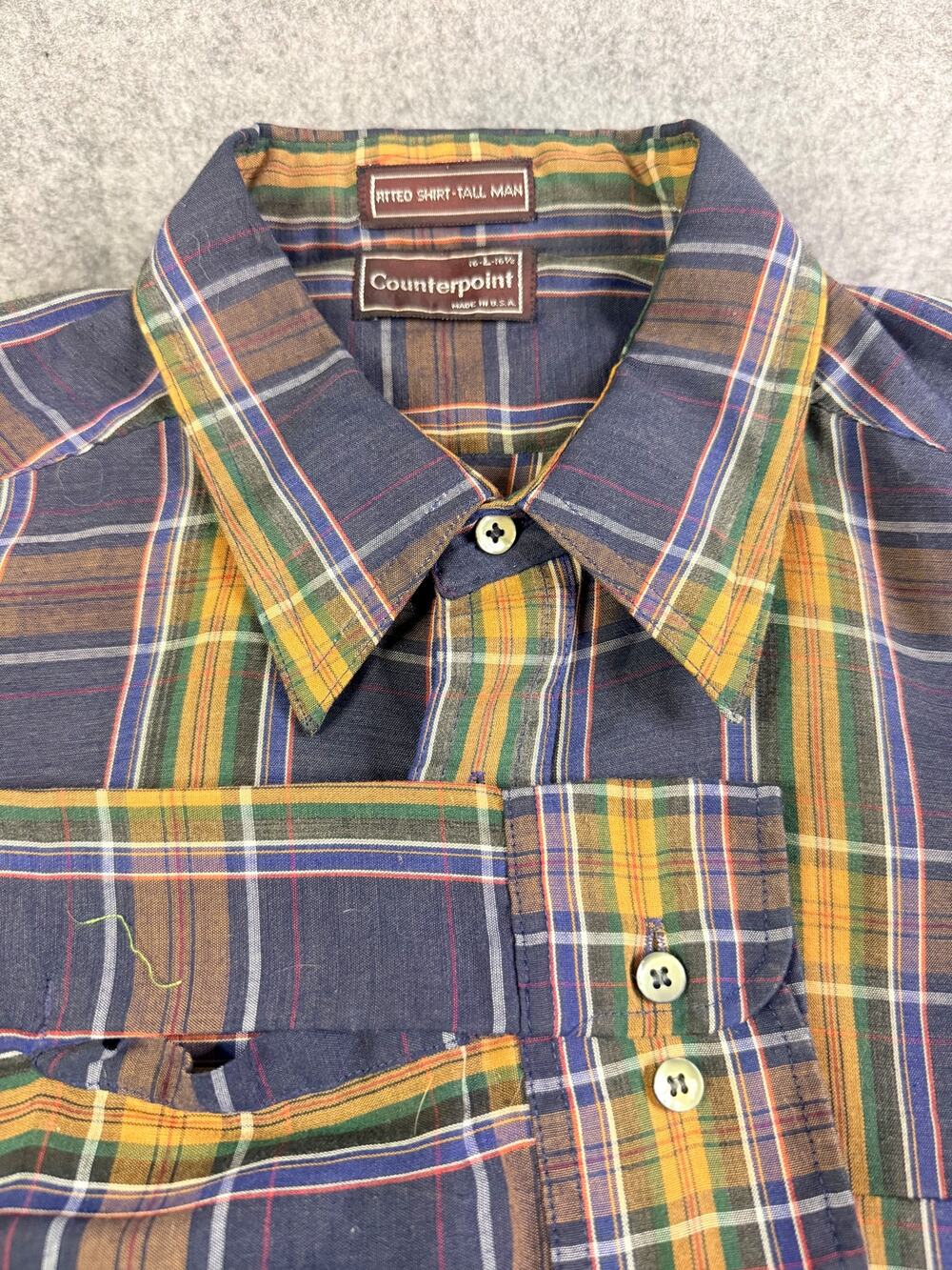 Vintage Counterpoint Made in USA Plaid Button Down Shirt Tall Man 16-L-16½